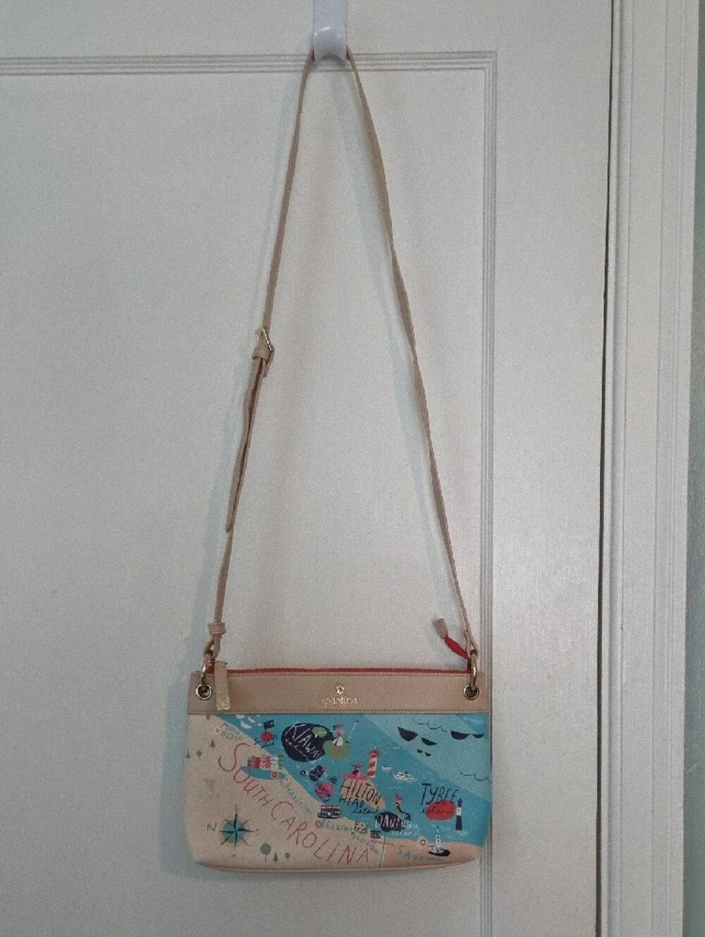 Spartina 449 Beige & Blue South Carolina Map Crossbody